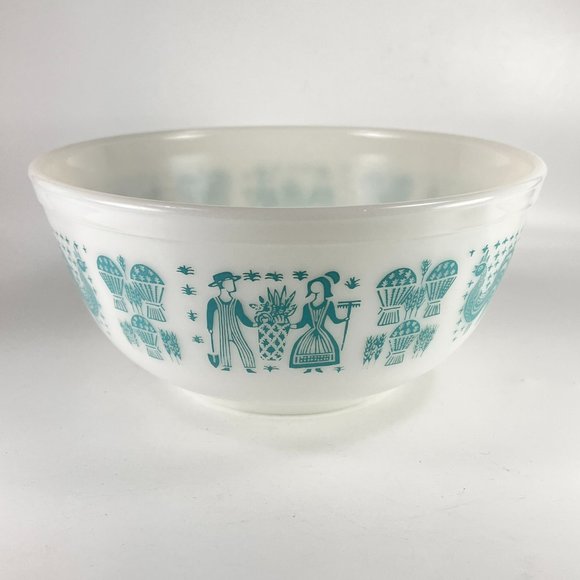 Vtg Pyrex White On Turquoise Amish Butterprint Mixing Bowl 403